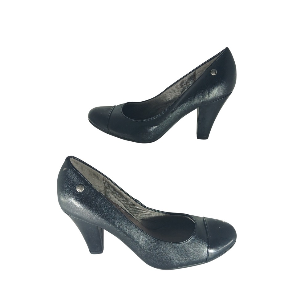 LifeStride Bright Pumps 8M Black Patent Cap Toe Memory Foam Professional Heels